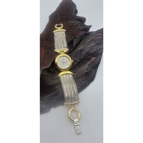 ANNE KLEIN II WOMEN'S Two Tone Mesh BAND WATCH New Battery ~ Vintage - Picture 1 of 14